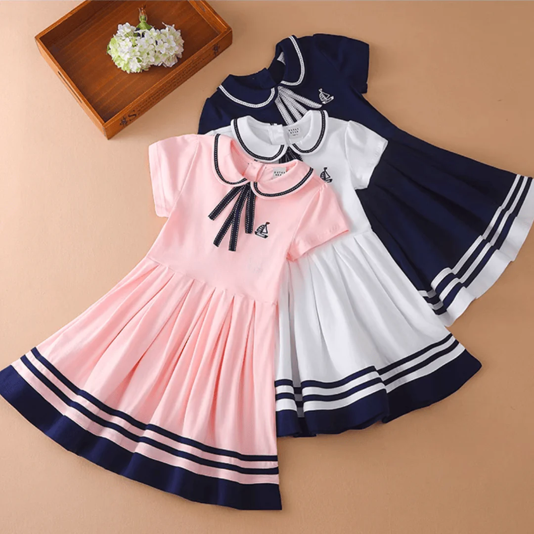 Retro Sailor Collar Girls Dress - Image 2