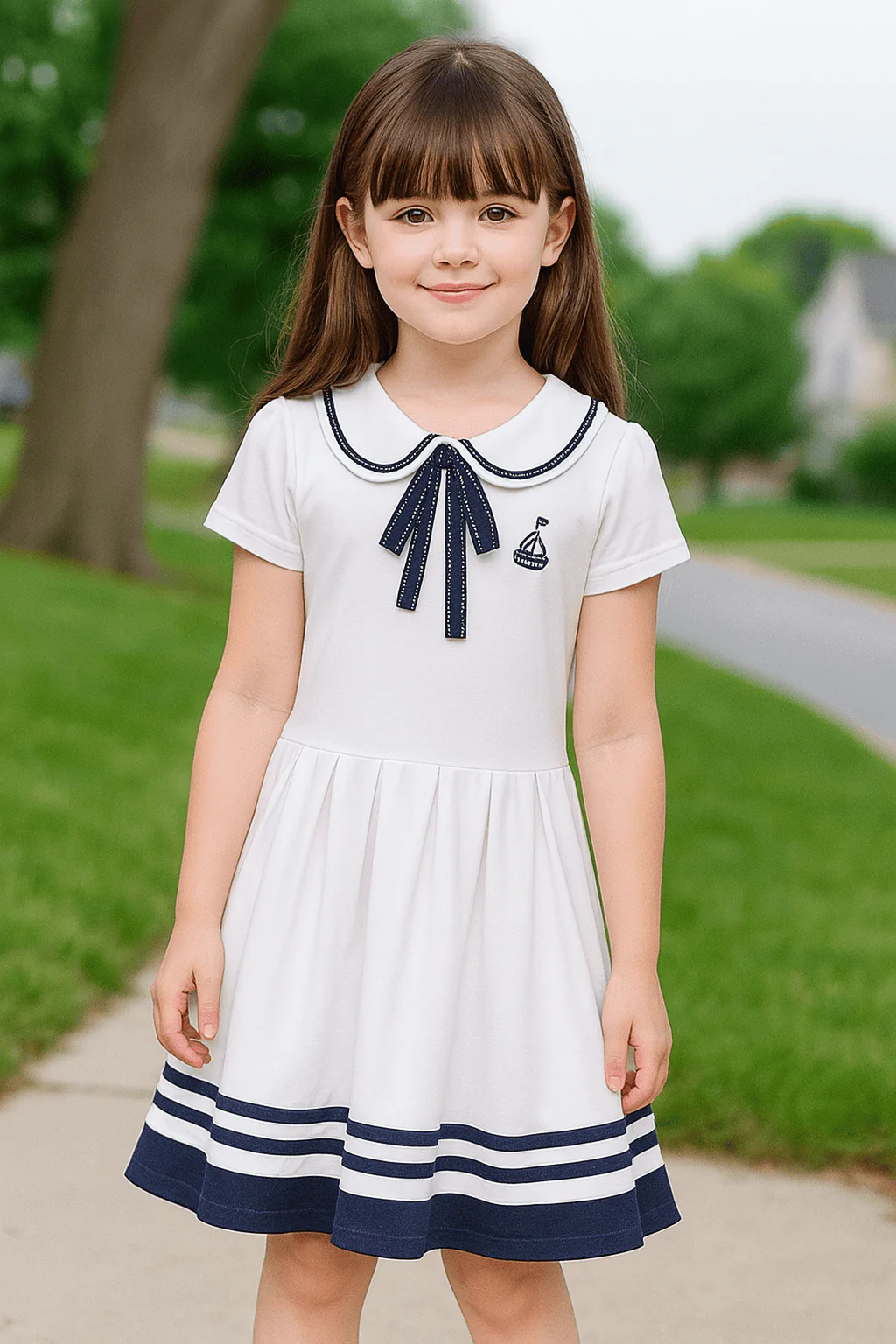 Retro Sailor Collar Girls Dress - Image 5