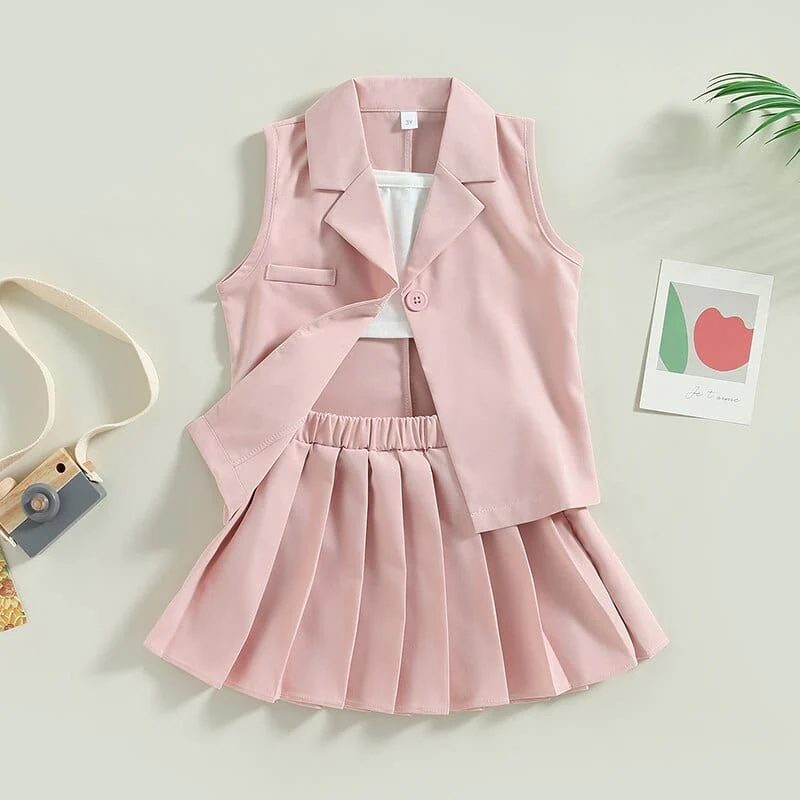 Sleeveless Vest Coat and Skirt Outfit - Image 6