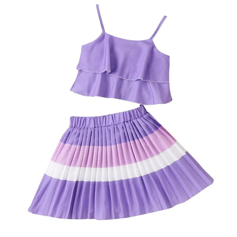 Spaghetti Top and Pleated Skirt Outfit - Image 3