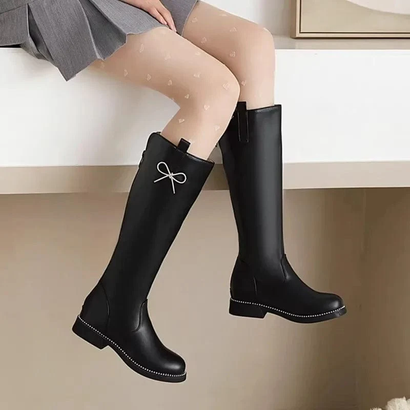 Stylish Knee-High Boots with Bow Accent - Image 2