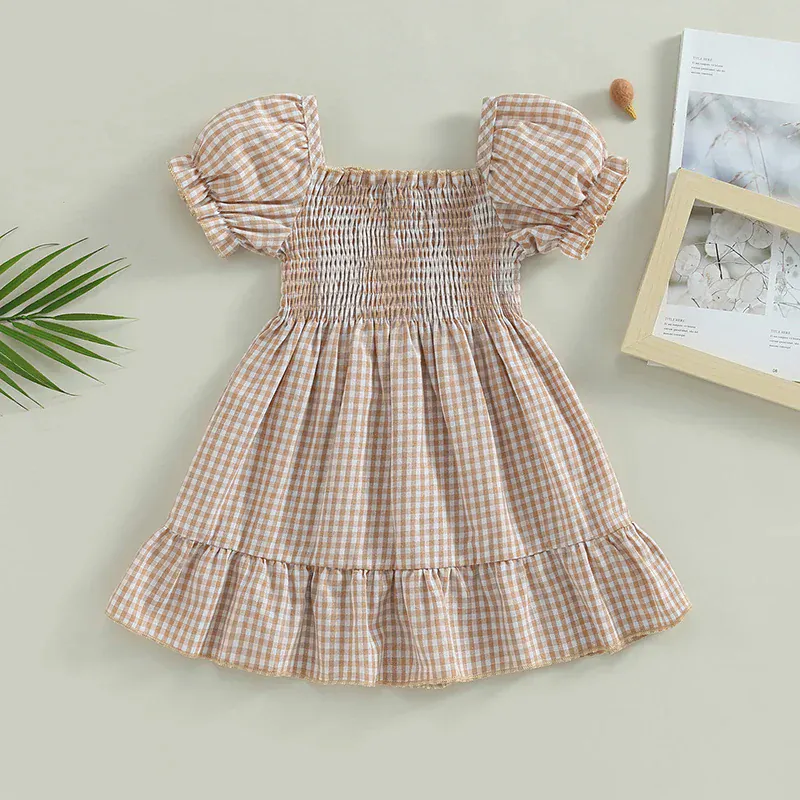 Sweet Summer Puff Sleeve Plaid Dress - Image 6