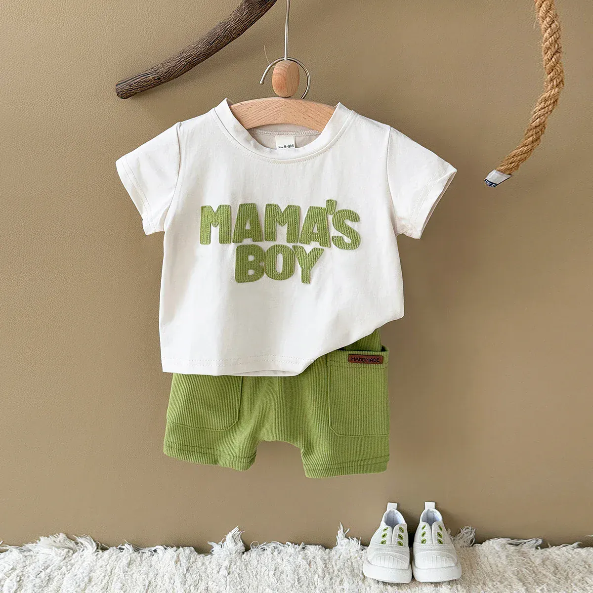 Textured Letter Patch Shirt & Shorts Set - Image 7