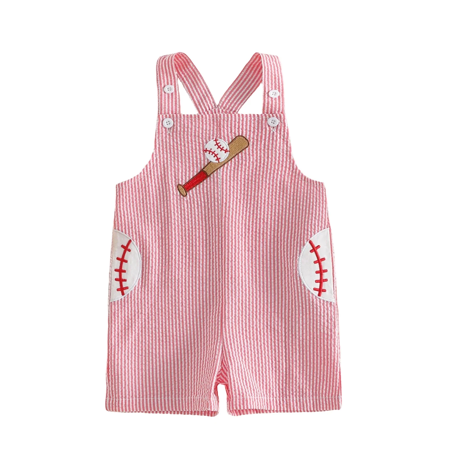 Toddler Baseball Embroidered Striped Overalls - Image 8