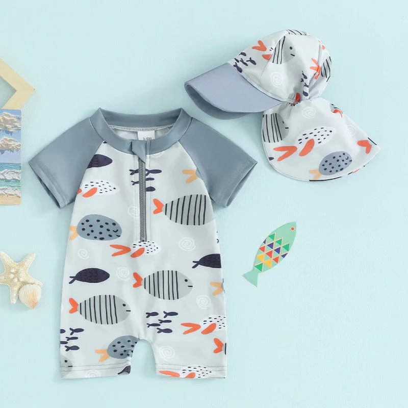 Toddler Boys Fish Print Rash Guard Swimsuit - Image 2