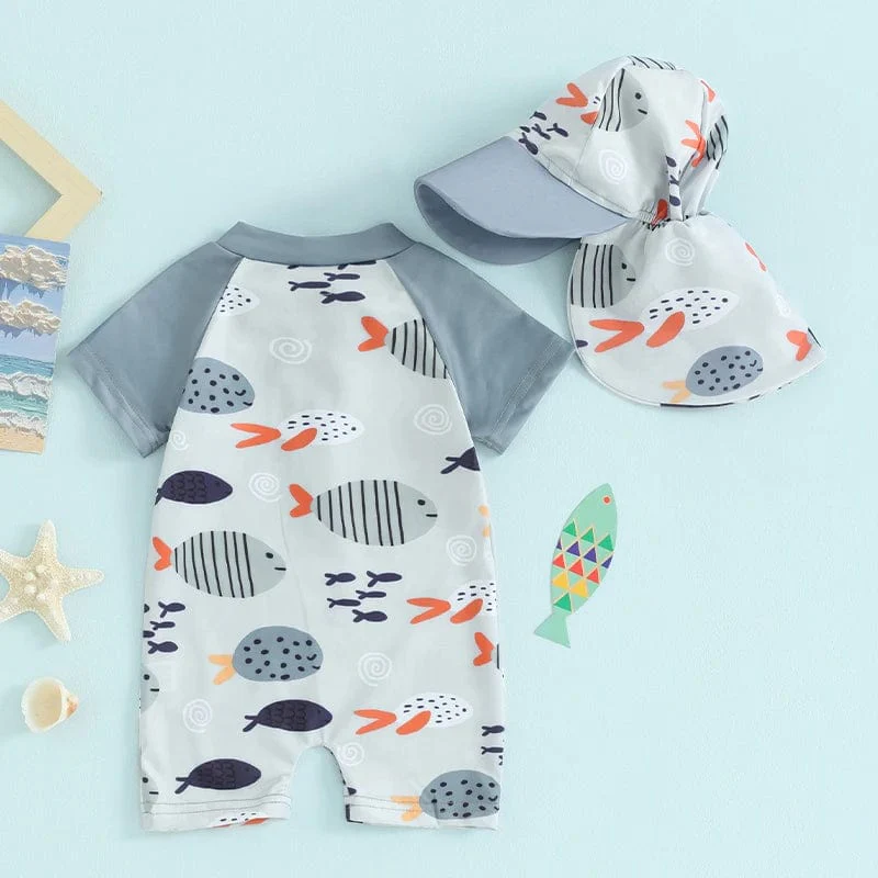 Toddler Boys Fish Print Rash Guard Swimsuit - Image 3