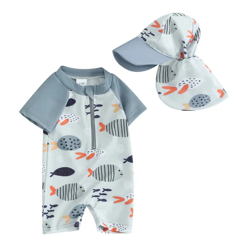 Toddler Boys Fish Print Rash Guard Swimsuit - Image 8