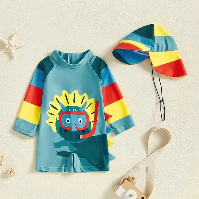 Toddler Boys Dinosaur Rash Guard Swimsuit Set - Image 3