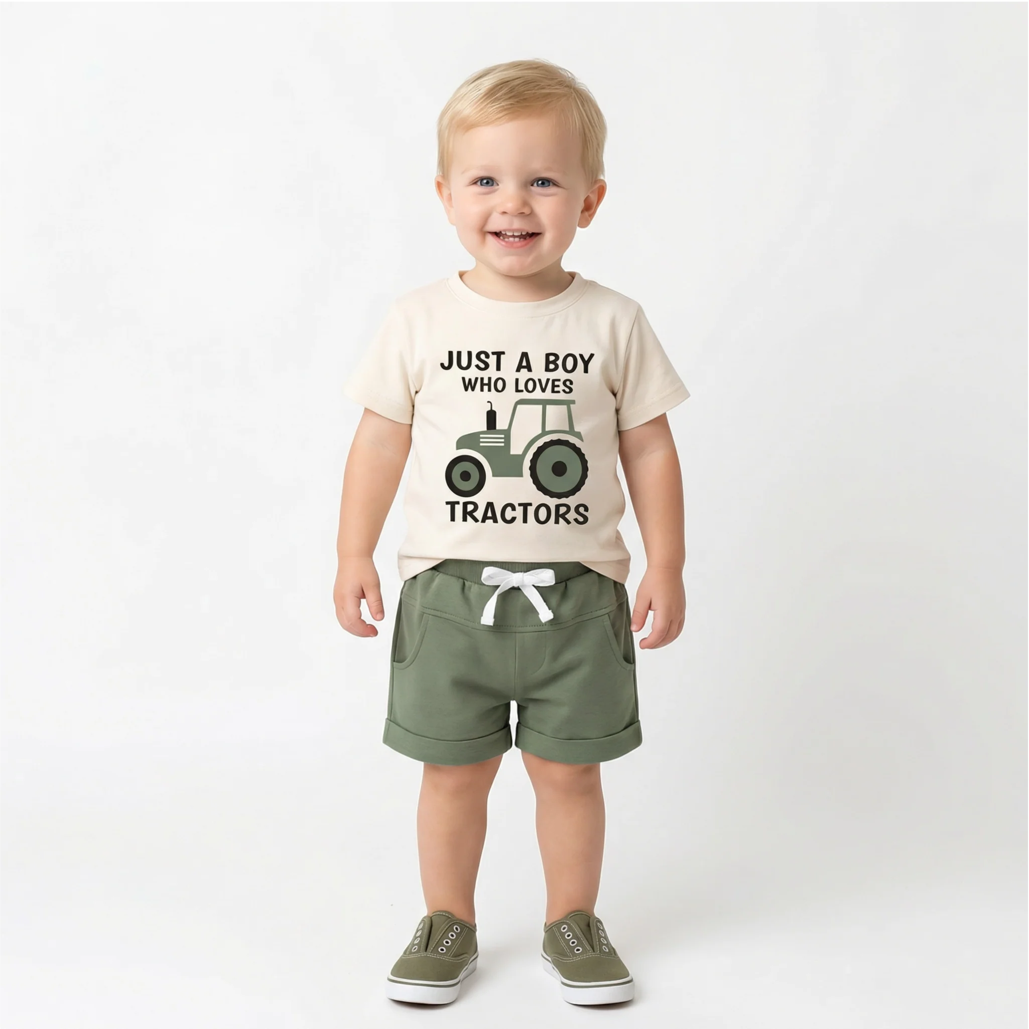 Toddler Boy's Tractor Print T-Shirt & Shorts Outfit - Image 2
