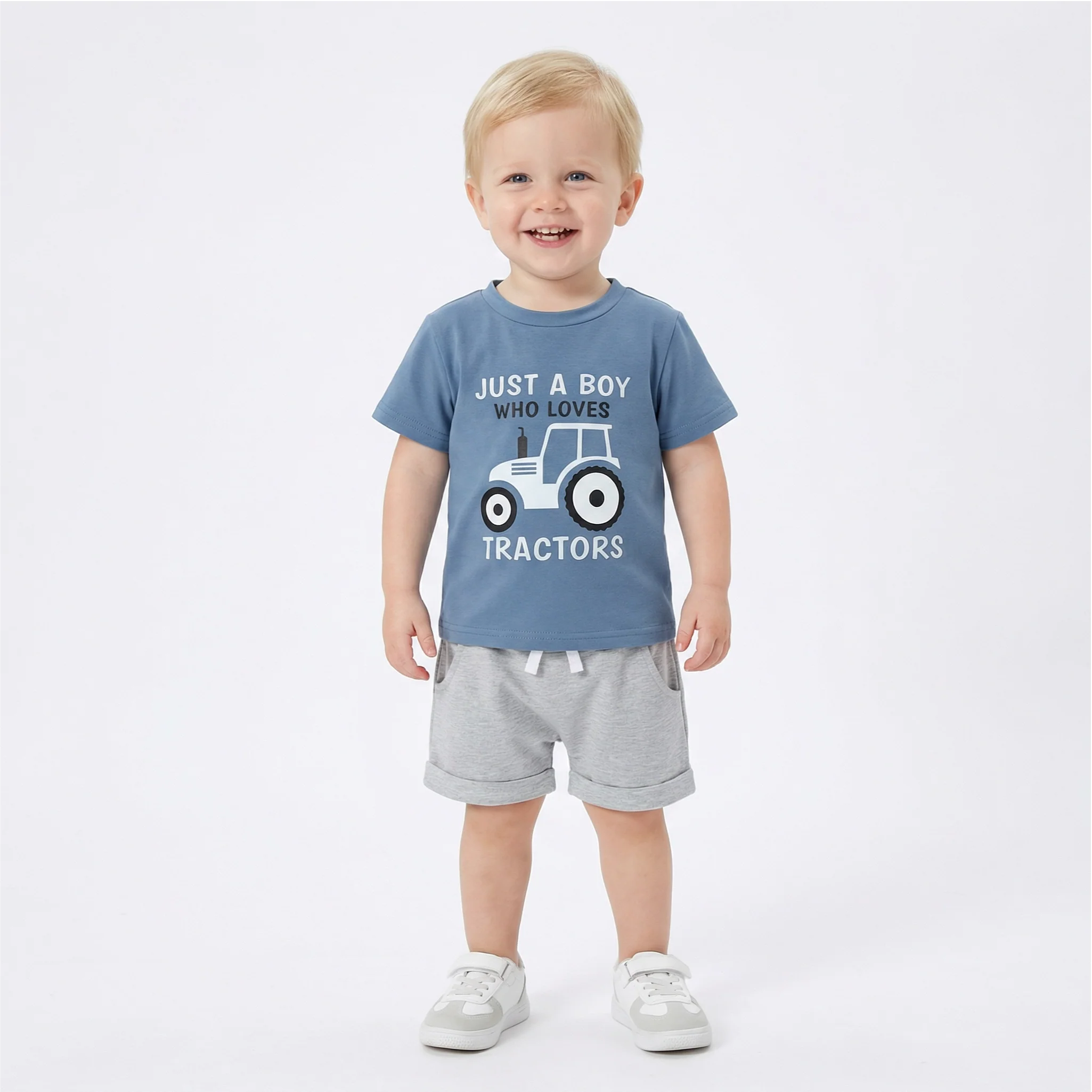 Toddler Boy's Tractor Print T-Shirt & Shorts Outfit - Image 3