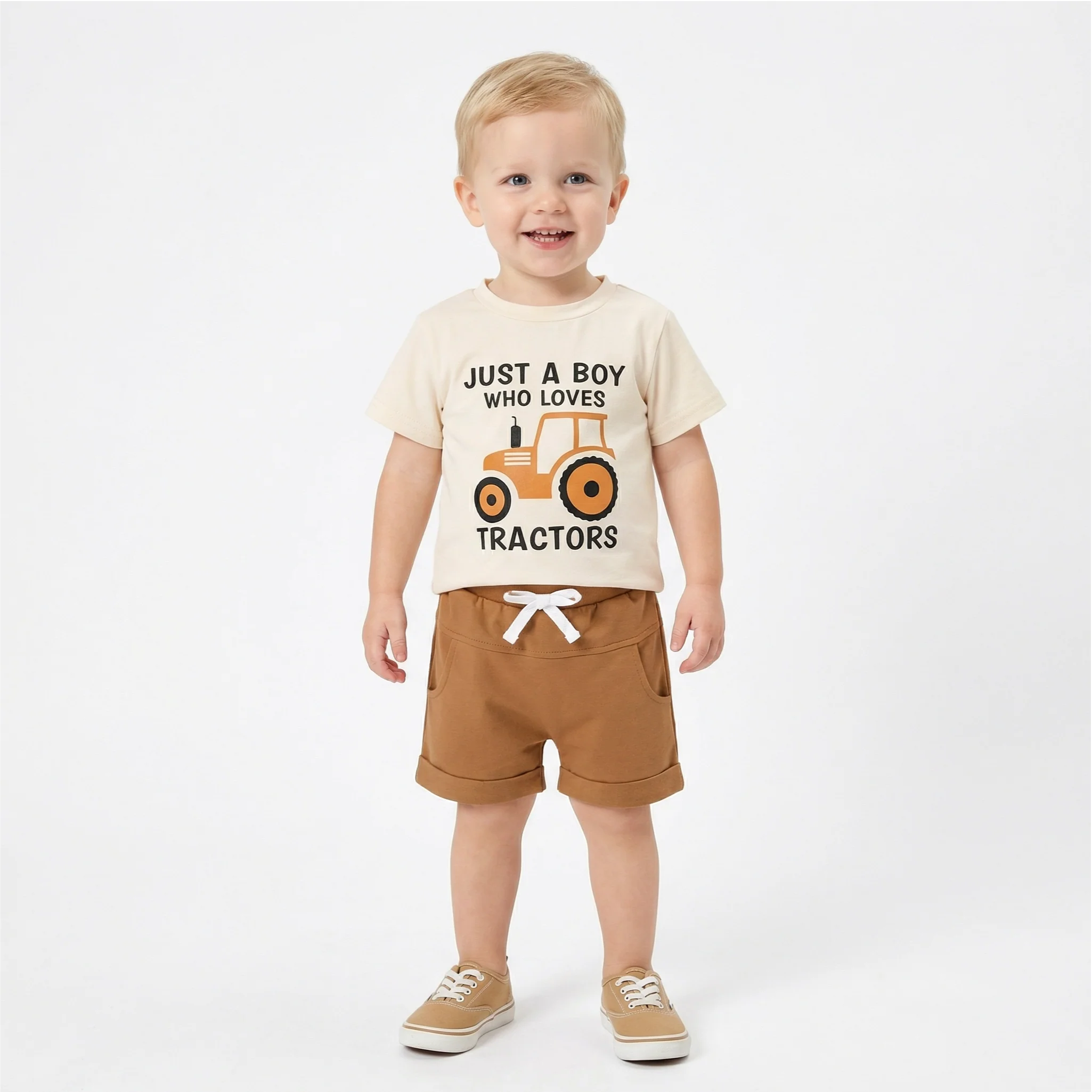 Toddler Boy's Tractor Print T-Shirt & Shorts Outfit - Image 4