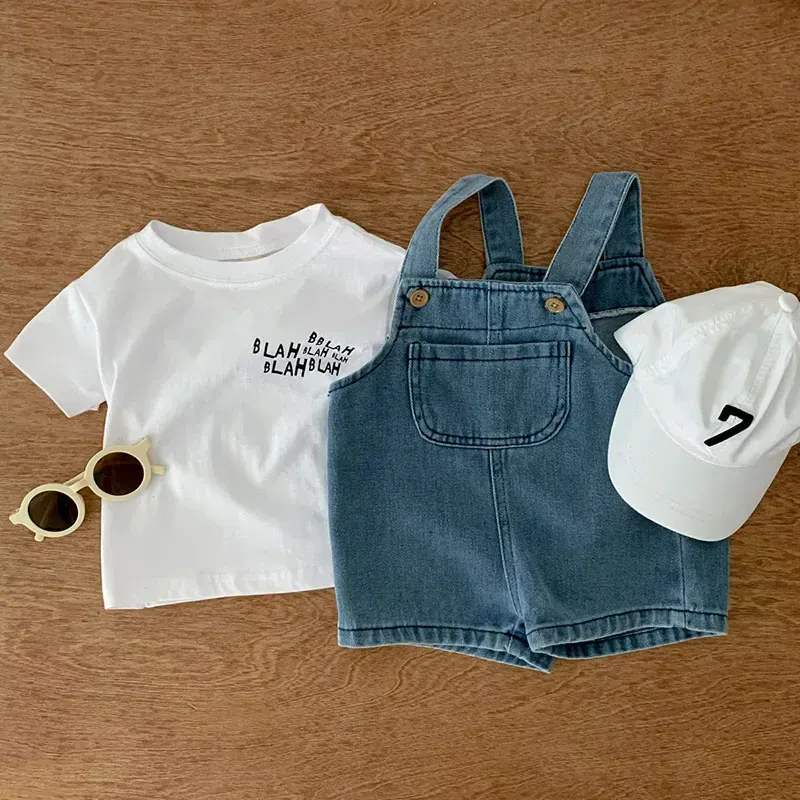 Toddler T-Shirt and Denim Short Overalls - Image 6