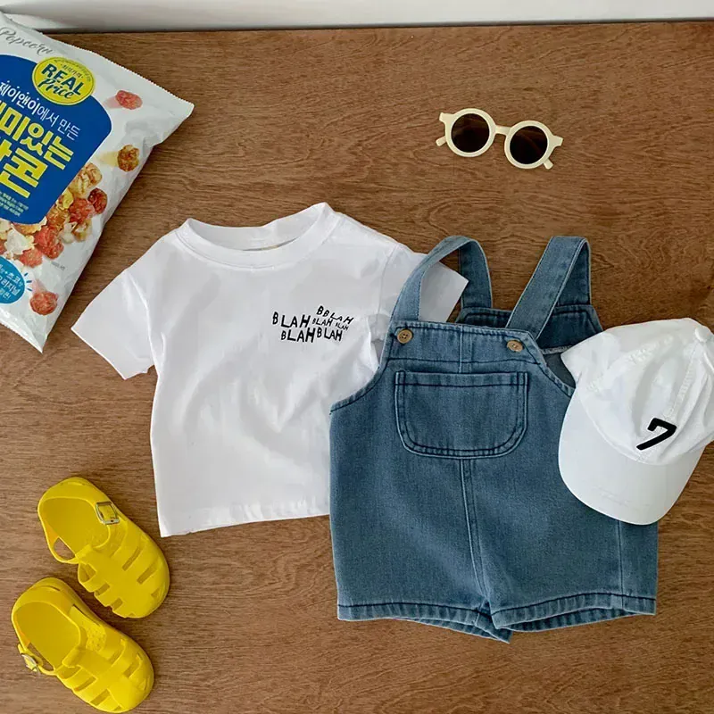 Toddler T-Shirt and Denim Short Overalls - Image 7