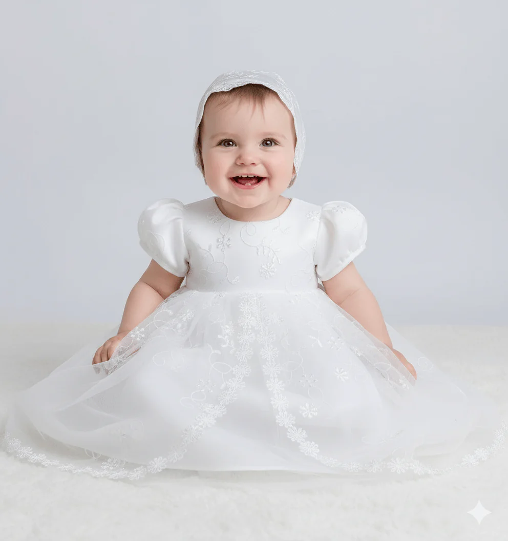 Traditional Heirloom Christening Gown and Bonnet Set - Image 3