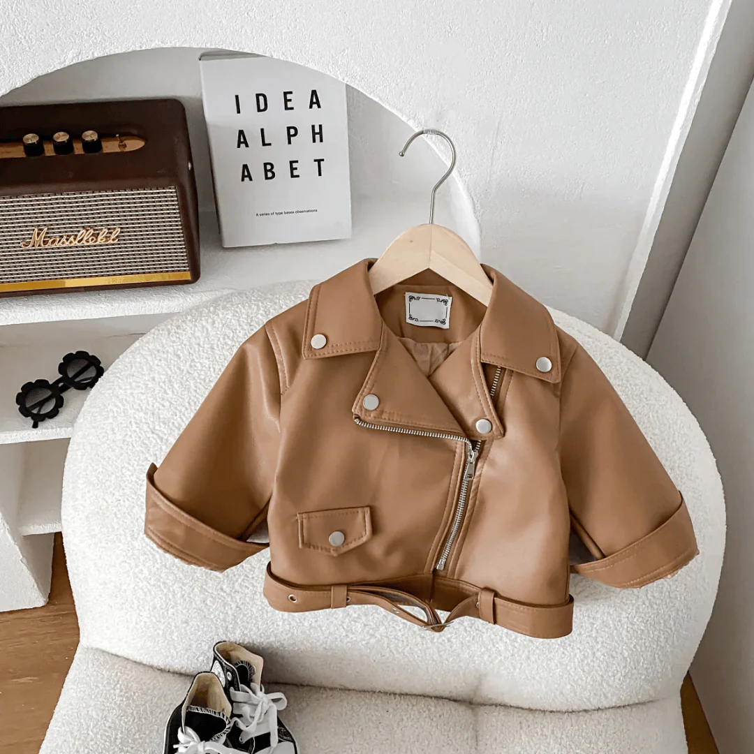 Unisex Faux Leather Moto Jacket for Kids - Image 10