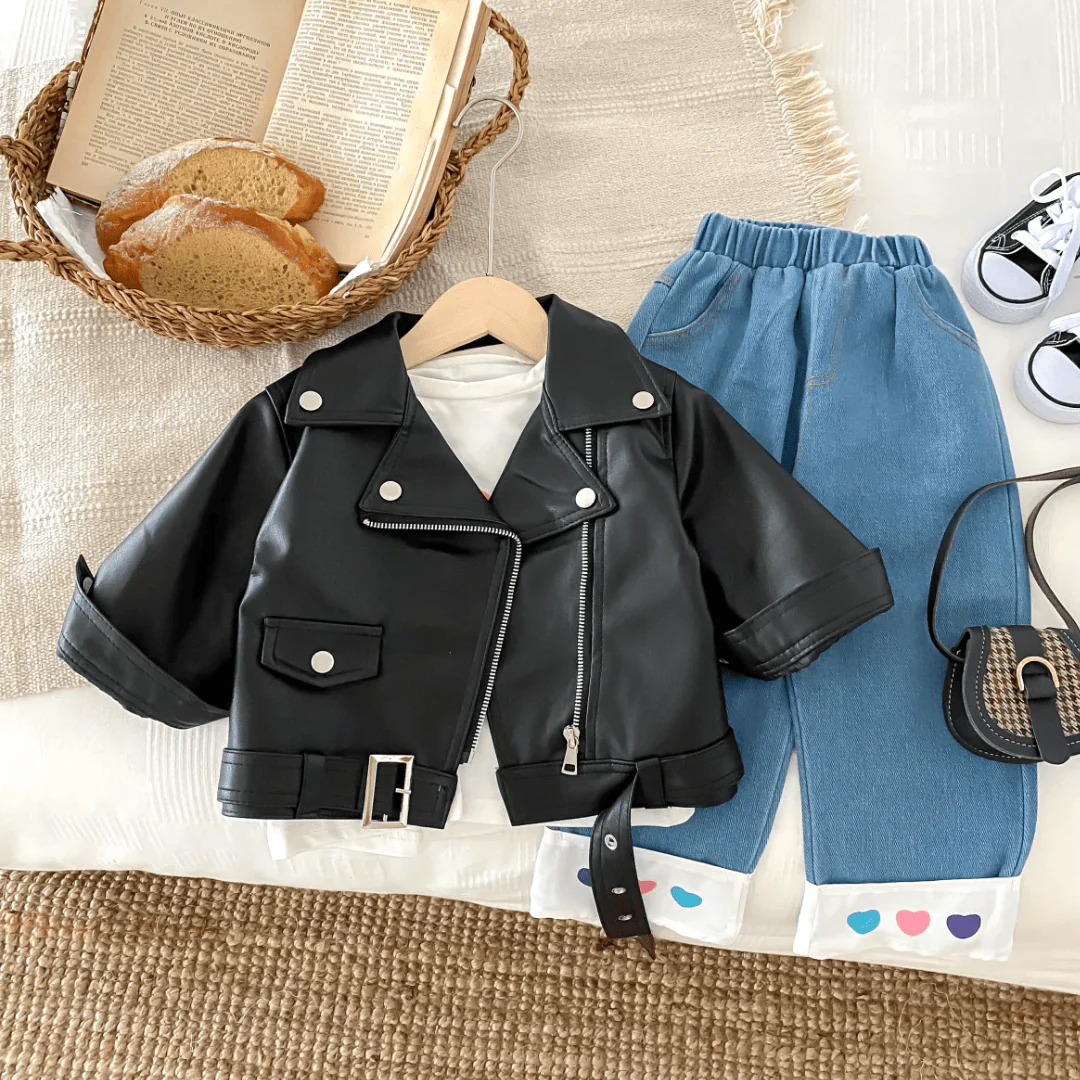 Unisex Faux Leather Moto Jacket for Kids - Image 11