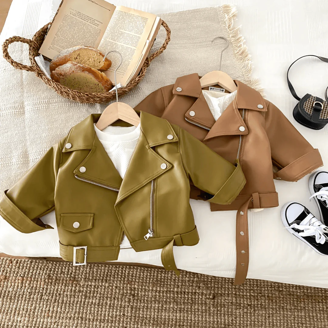Unisex Faux Leather Moto Jacket for Kids - Image 12