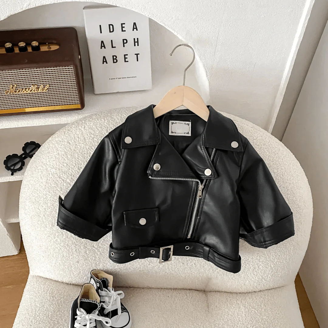 Unisex Faux Leather Moto Jacket for Kids - Image 14
