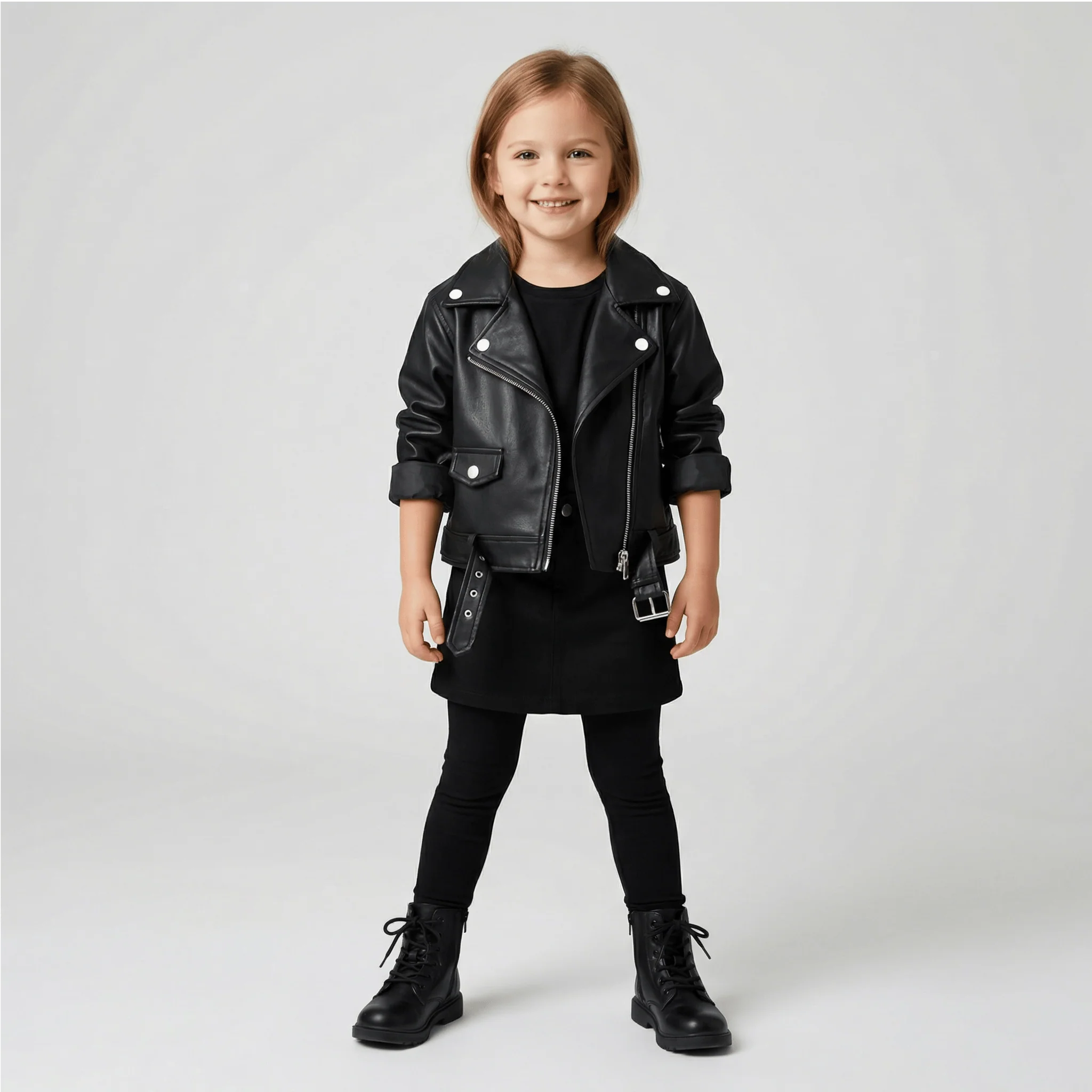 Unisex Faux Leather Moto Jacket for Kids - Image 3