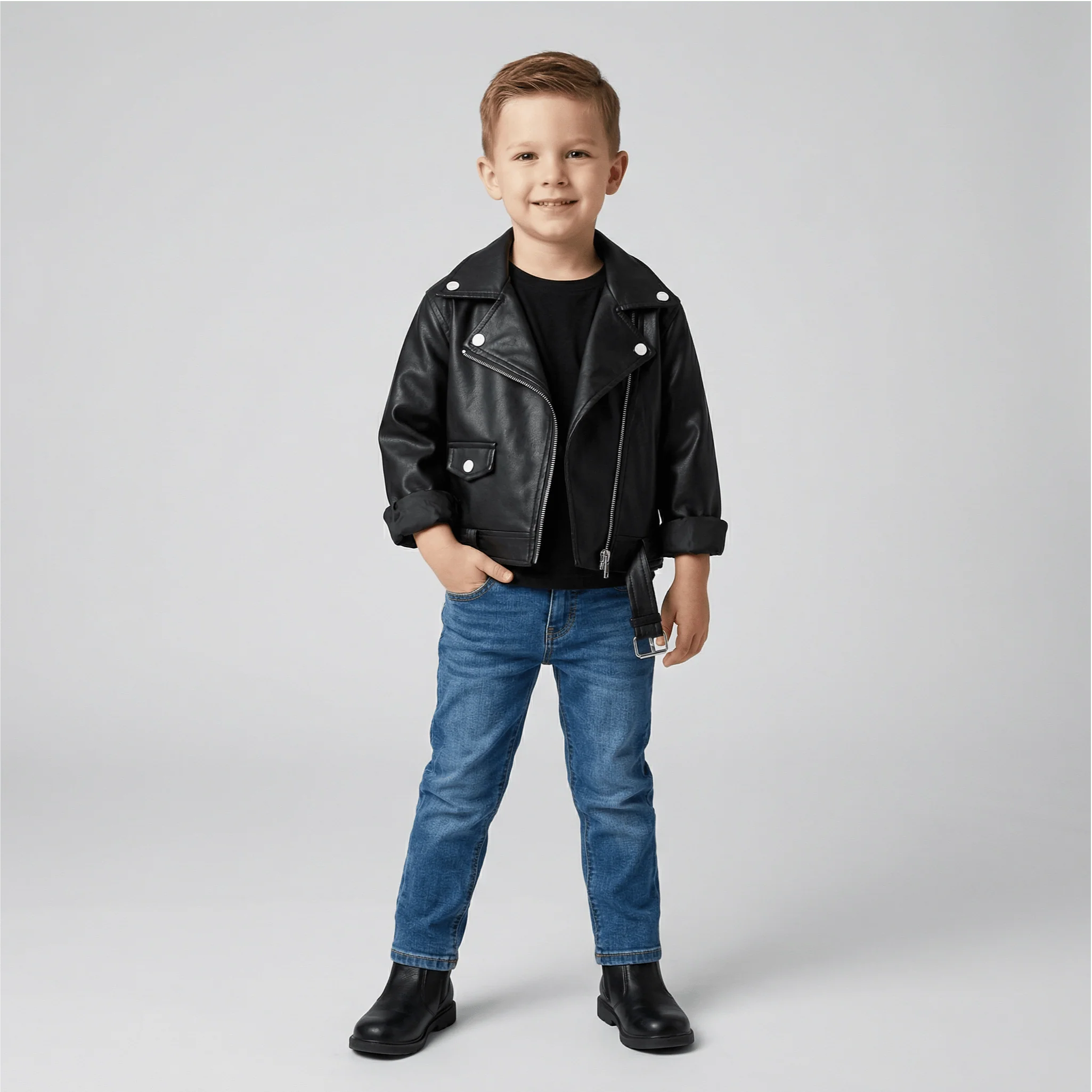 Unisex Faux Leather Moto Jacket for Kids - Image 4