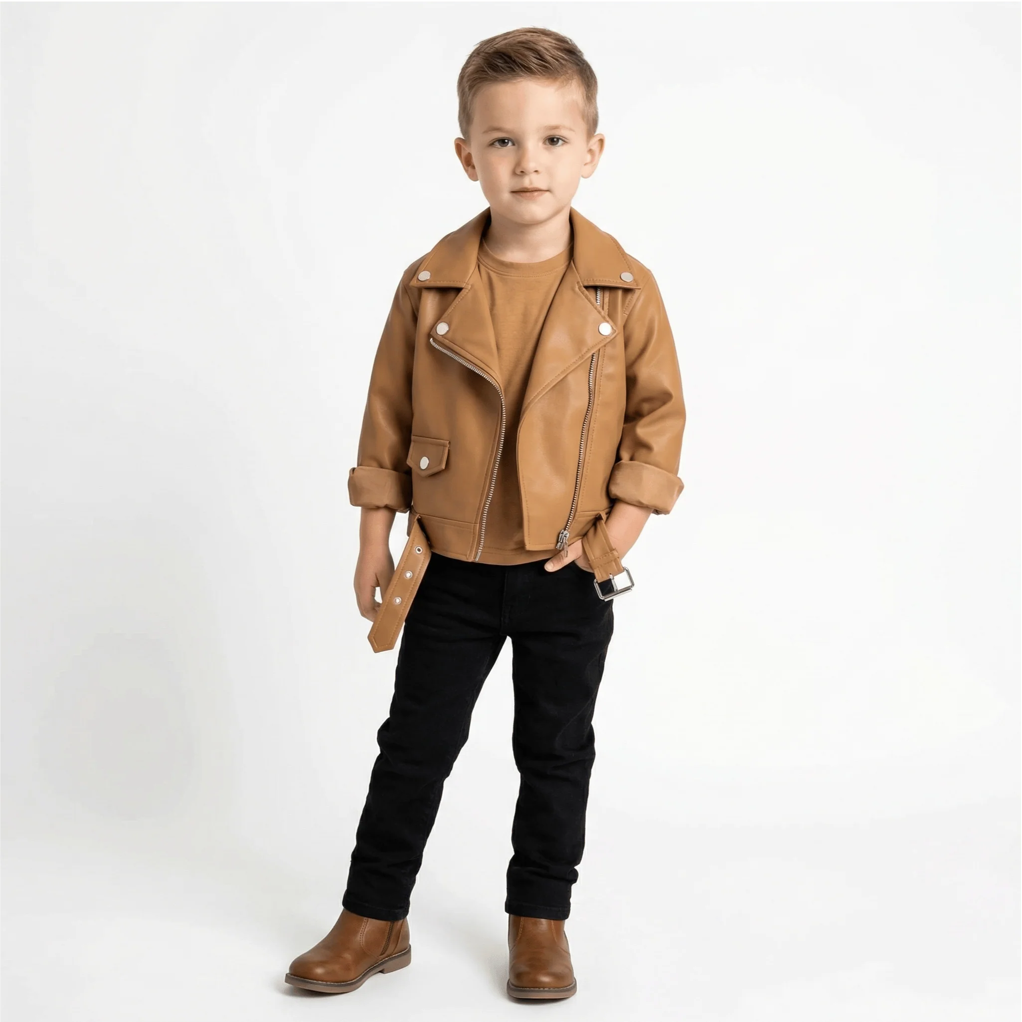 Unisex Faux Leather Moto Jacket for Kids - Image 5