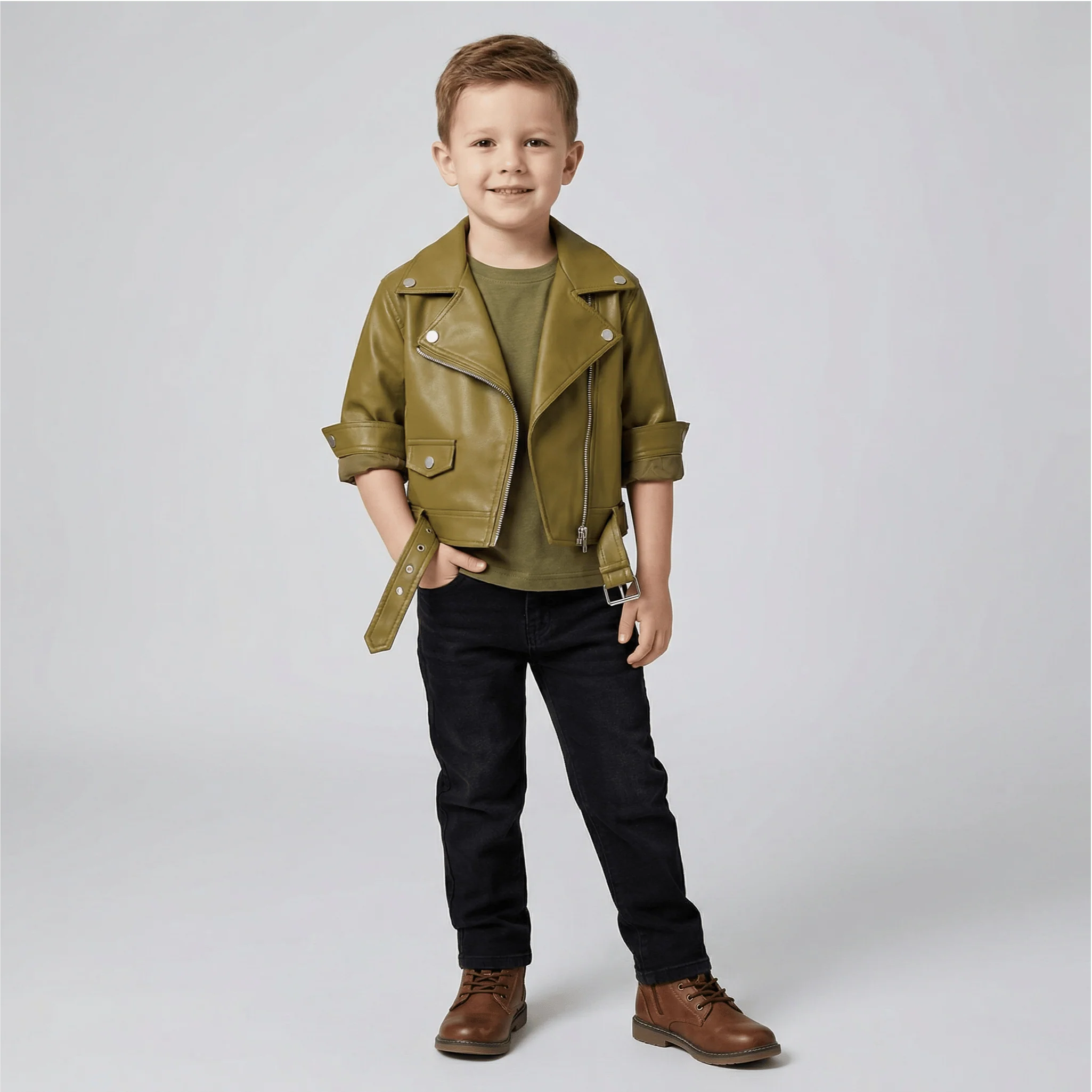 Unisex Faux Leather Moto Jacket for Kids - Image 6