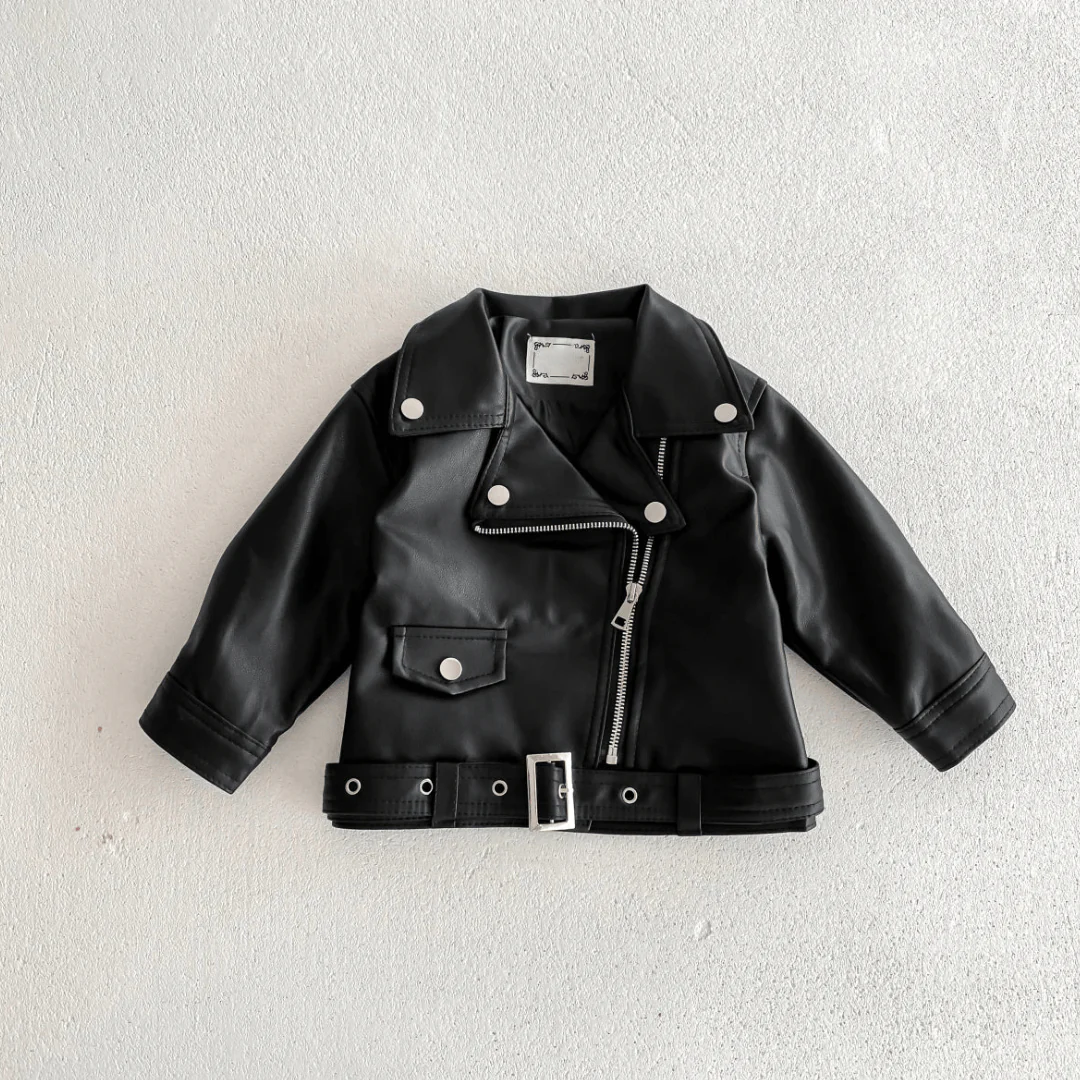 Unisex Faux Leather Moto Jacket for Kids - Image 9