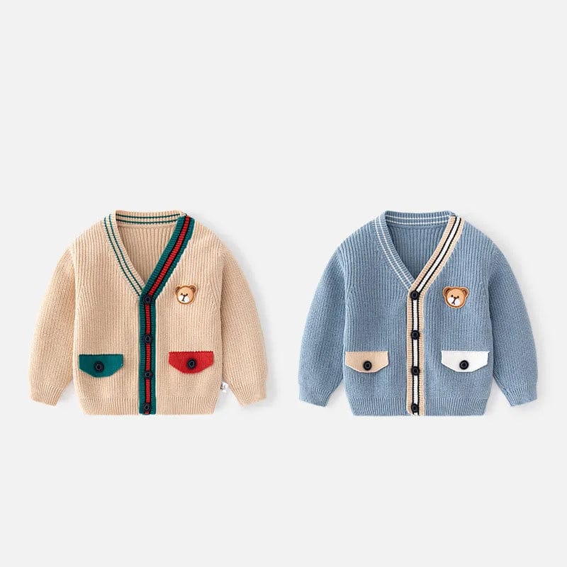 V-Neck Sweater with Bear Patch - Image 2