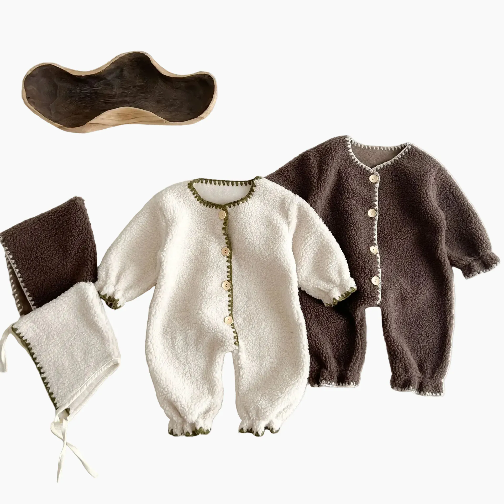 Velvet Baby Jumpsuit & Hat Set