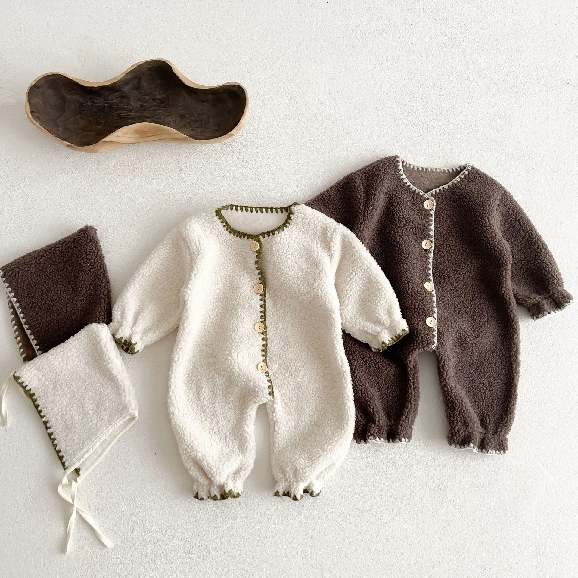 Velvet Baby Jumpsuit & Hat Set - Image 2