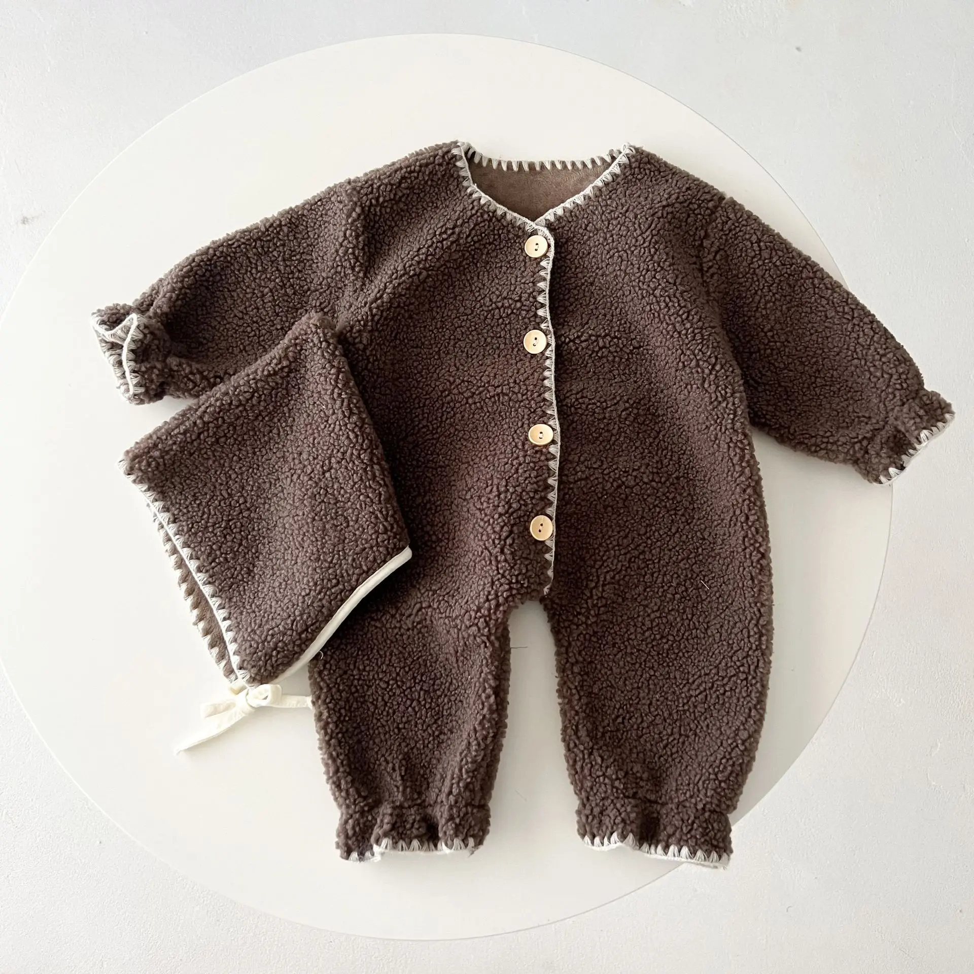 Velvet Baby Jumpsuit & Hat Set - Image 8