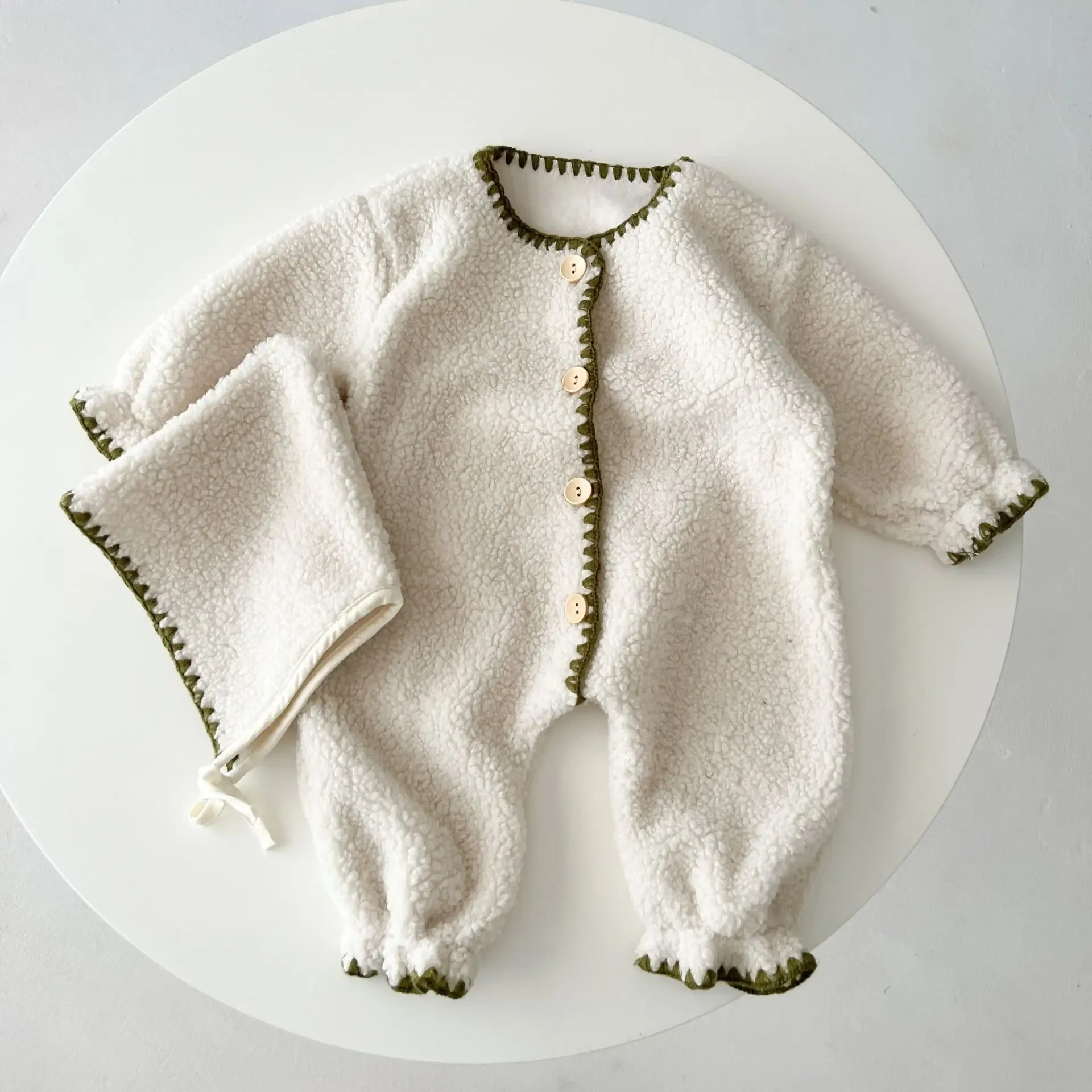 Velvet Baby Jumpsuit & Hat Set - Image 9