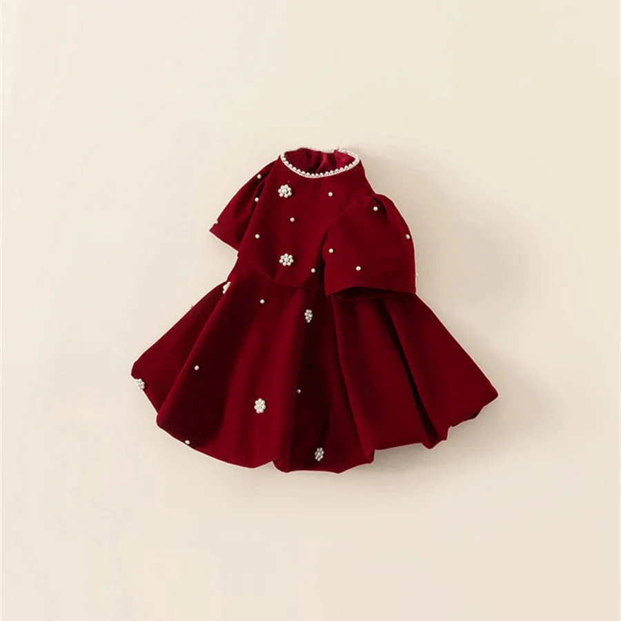Velvet Red Puff Sleeve Party Dress - Image 3