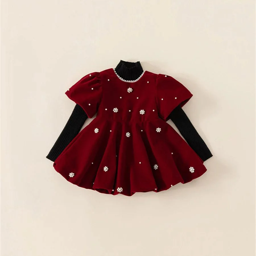 Velvet Red Puff Sleeve Party Dress - Image 4