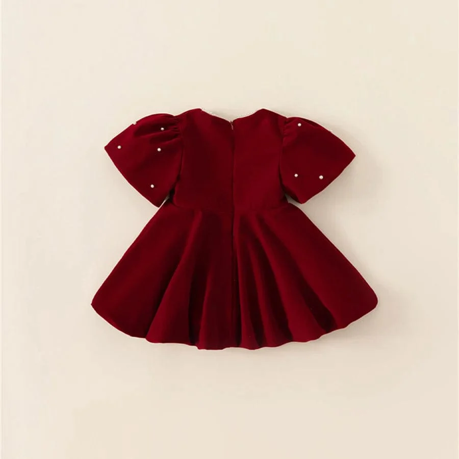 Velvet Red Puff Sleeve Party Dress - Image 5