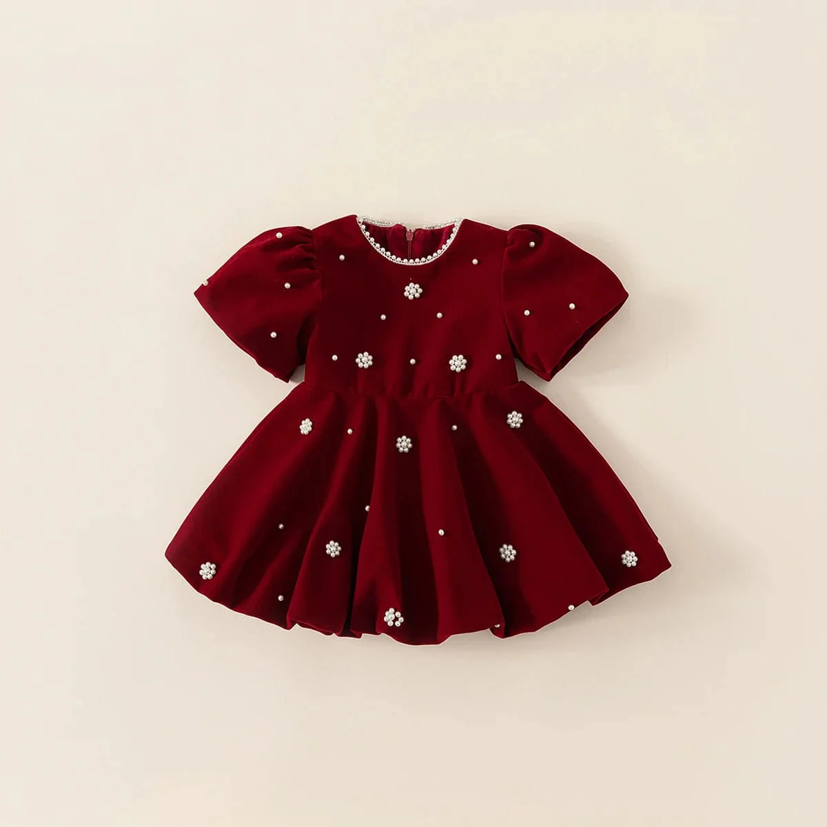 Velvet Red Puff Sleeve Party Dress - Image 7