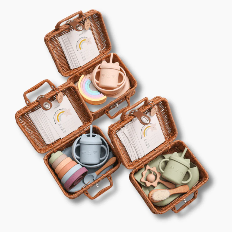 Vintage Baby Gift Basket | 7-Piece Newborn Essentials Set - Image 3