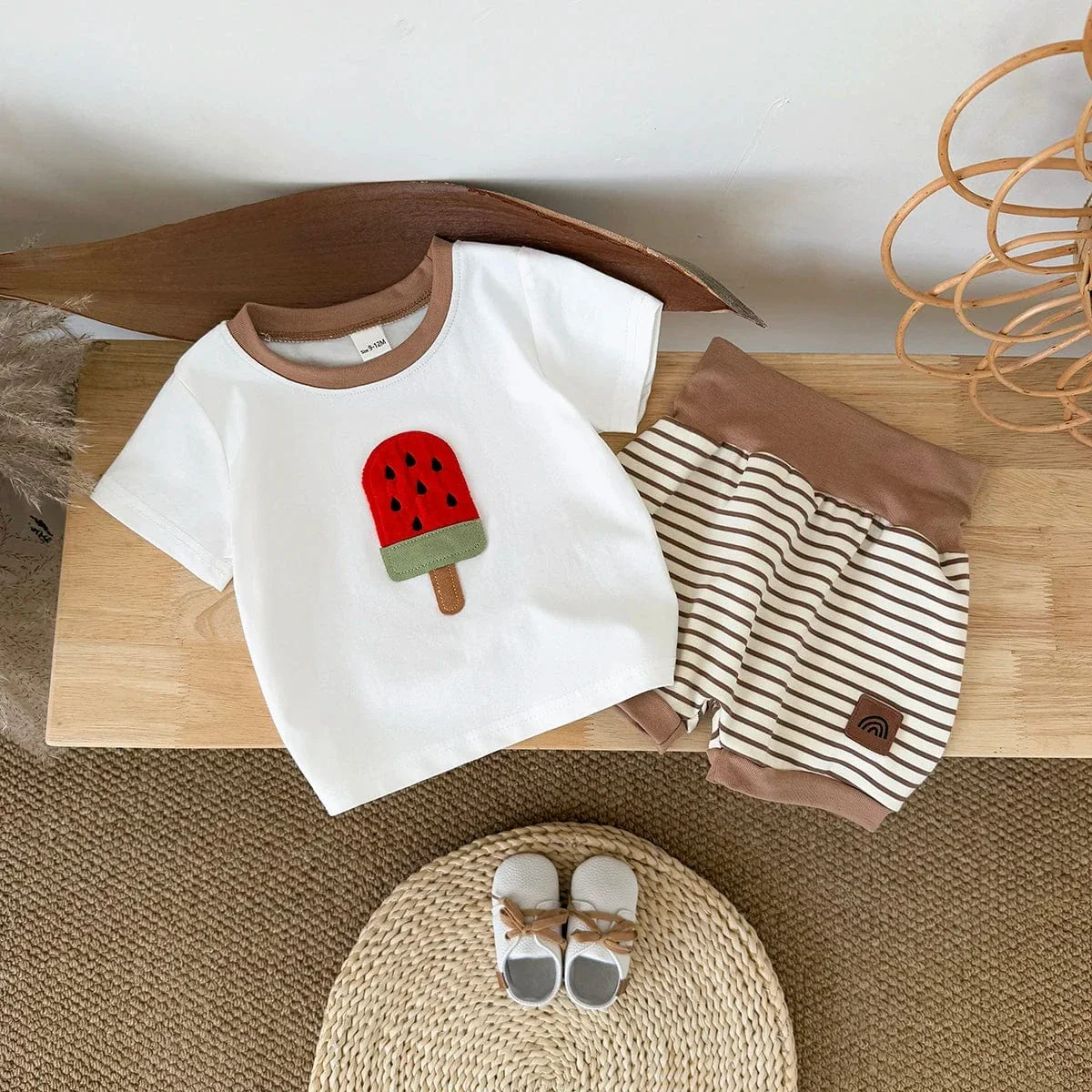 Watermelon Ice Cream T-Shirt and Stripe Shorts Set - Image 5
