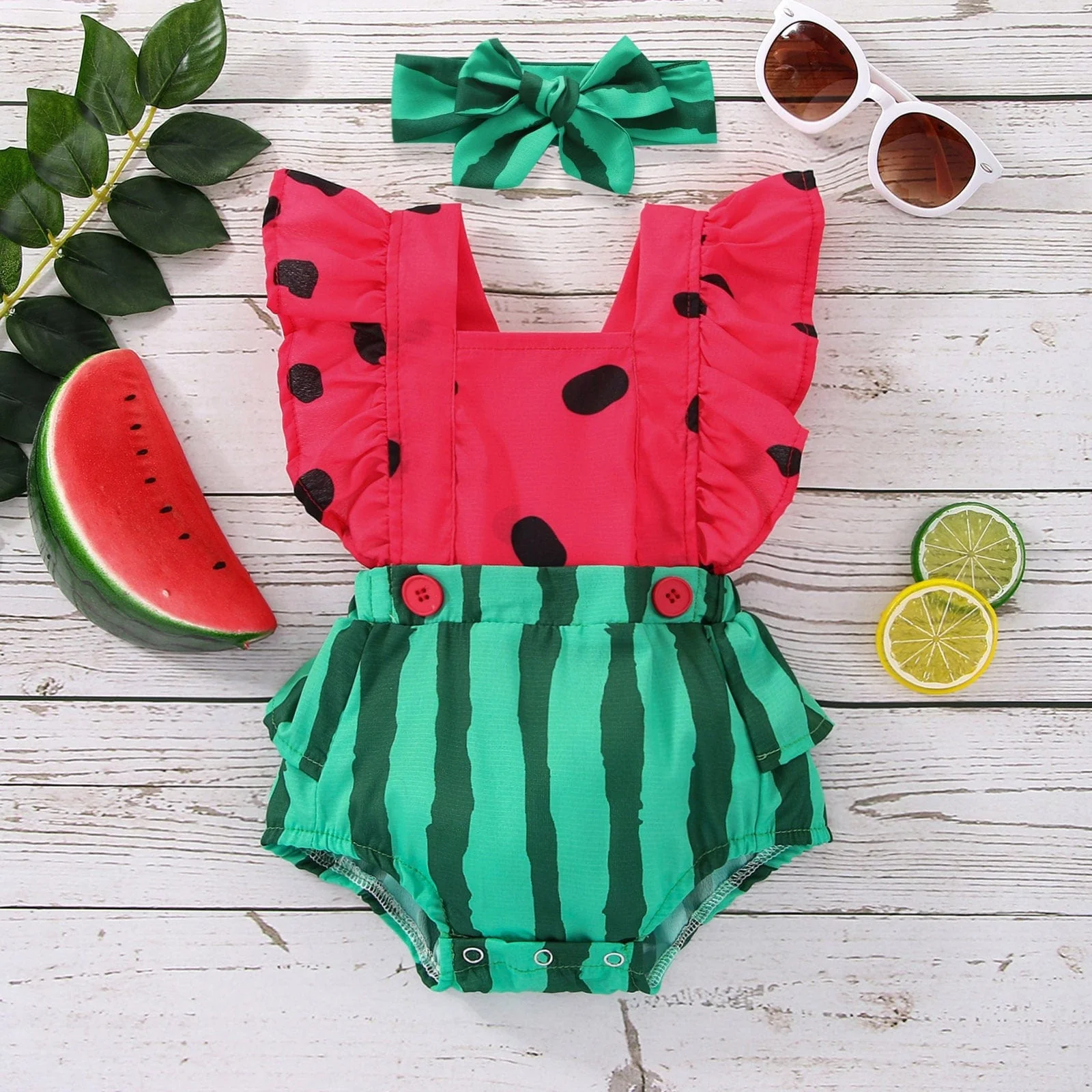 Watermelon Print Baby Romper - Image 2
