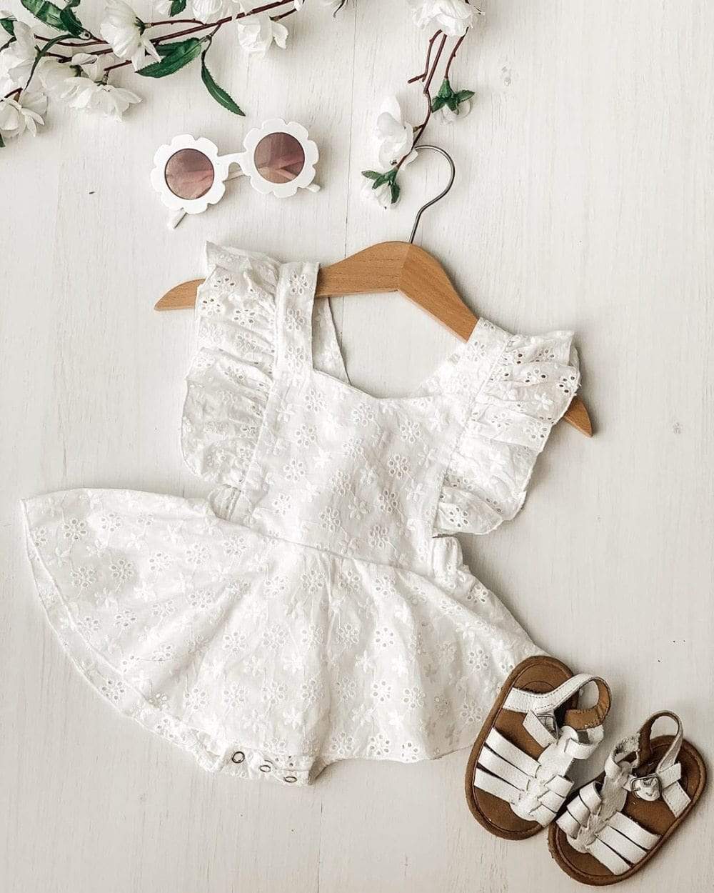 White Floral Lace Baby Romper - Image 2