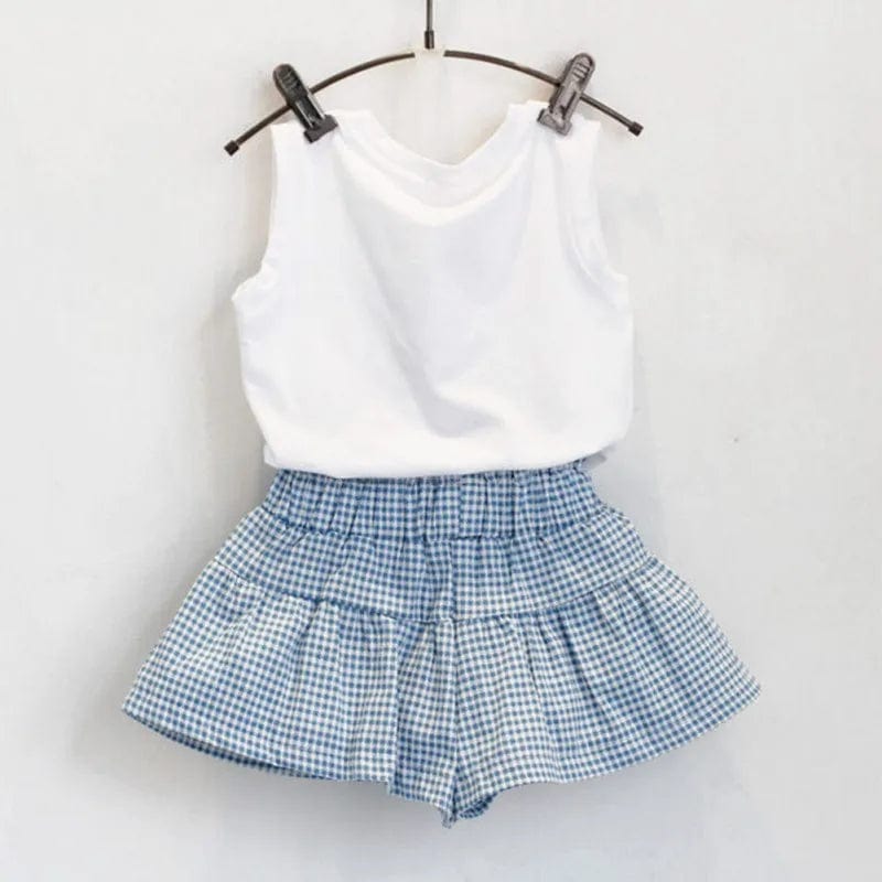 White Top and Plaid Skirt Shorts - Image 3